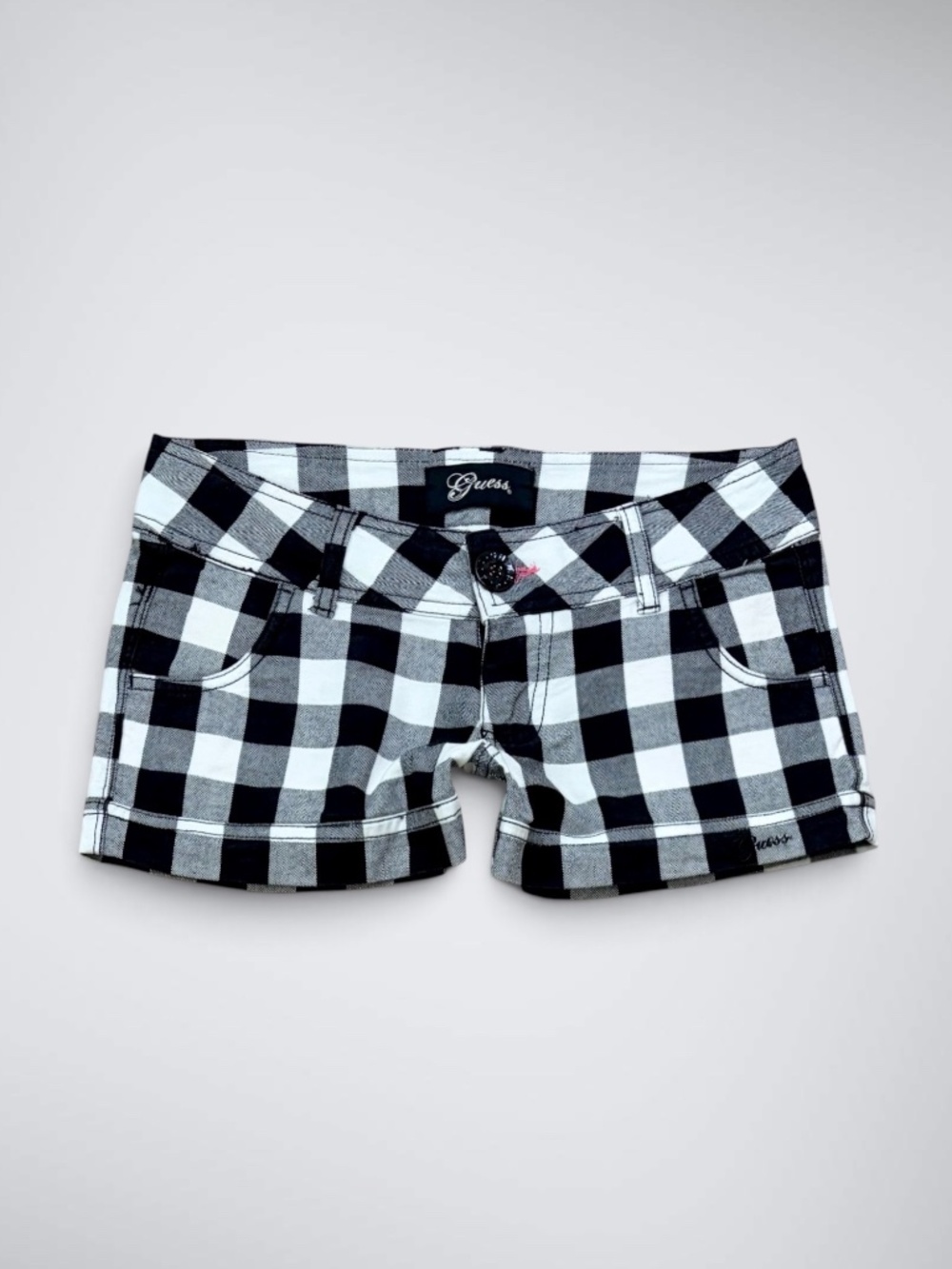 VTG Guess Low Rise Black & White Plaid Micro Mini Shorts
